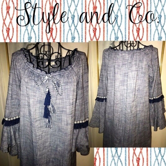 STYLE & CO.'S "MELLY" DRESS,BLUE W/RUFFLES~SMALL - Picture 7 of 7